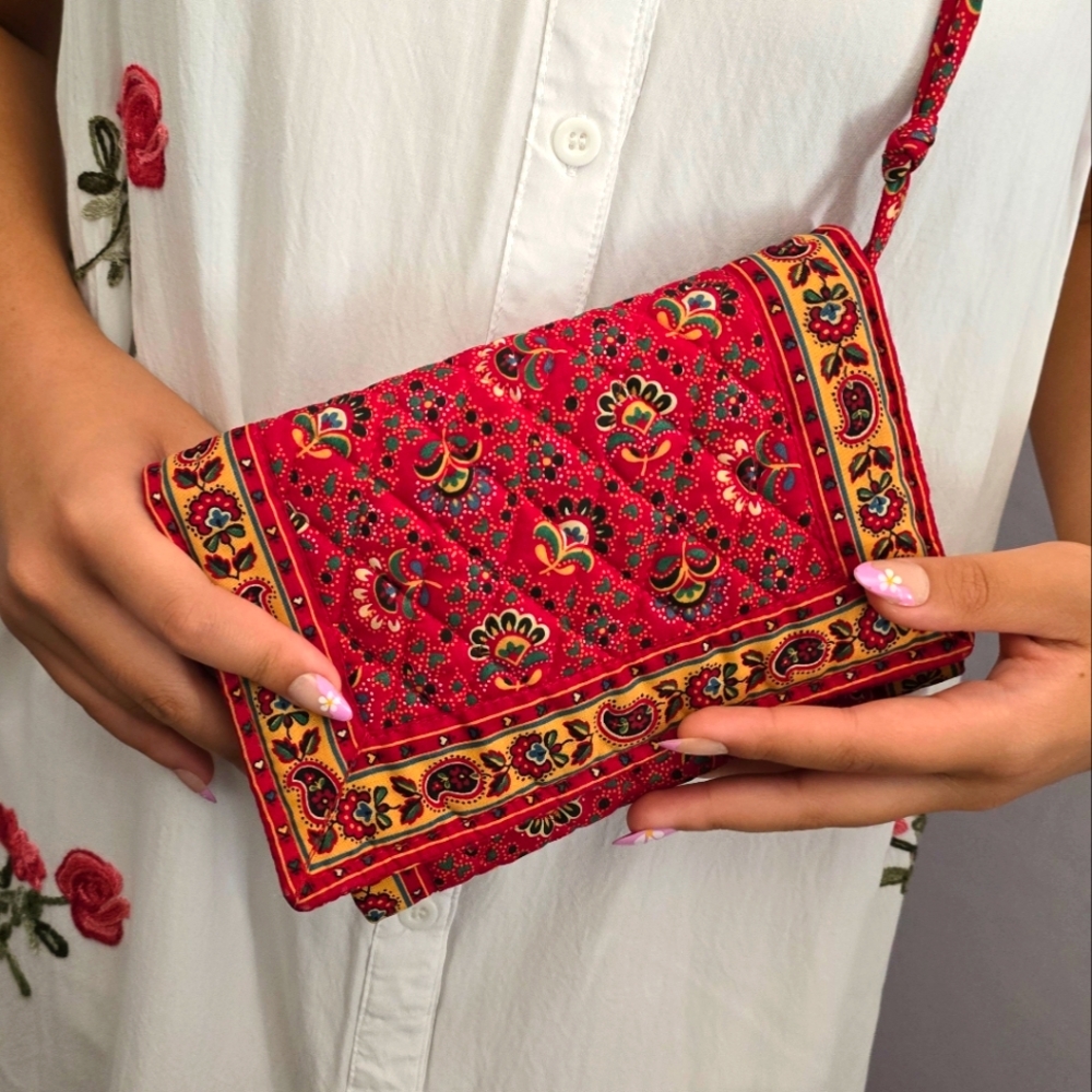 Vintage Vera Bradley Red Quilted Pattern Crossbody Purse Shoulder Bag